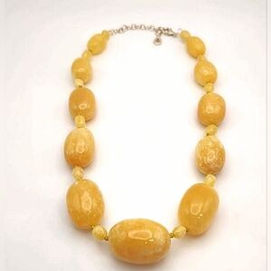 Vintage Yellow Bold Jade 925 Silver Clasp 19 Inch Barse Brand Necklace